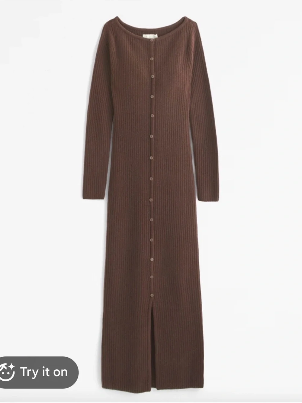 Abercrombie Ribbed Button-Front Long Sleeve Maxi Dress - Brown